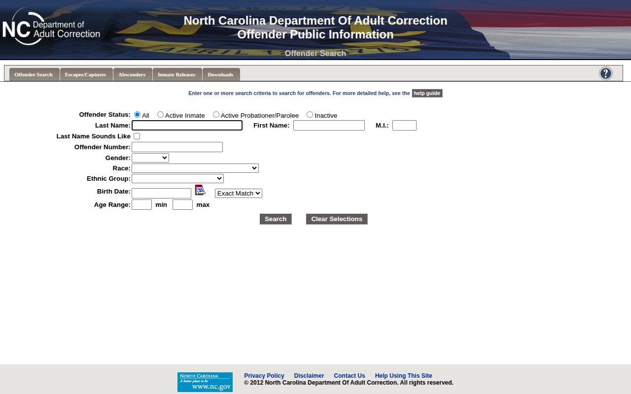 NCDAC offender search for Beaufort County released state inmates