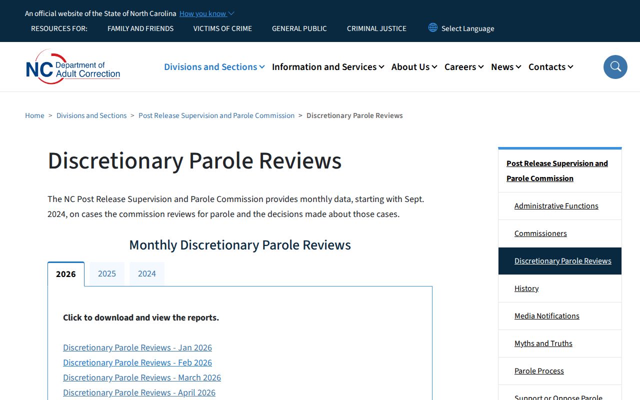 North Carolina parole review results used for Beaufort County supervision records