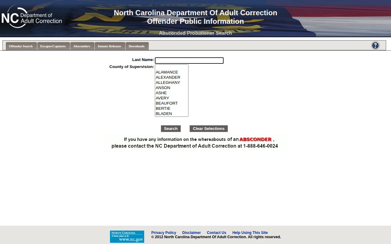 Beaufort County probation absconder status search