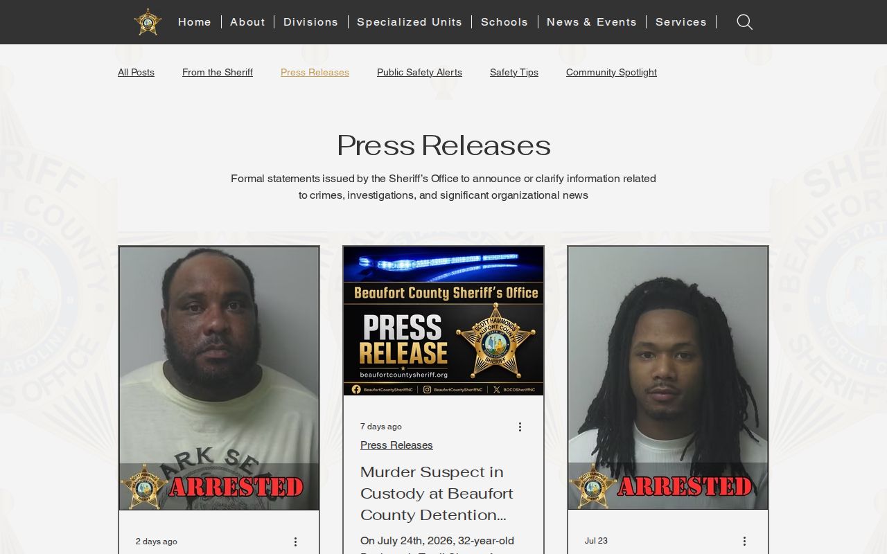 Beaufort County Sheriff official news source for selected booking photographs